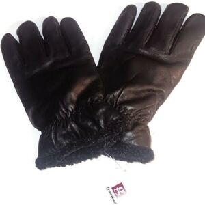Men's Faux Shearling Trim Leather Gloves Medium, Black